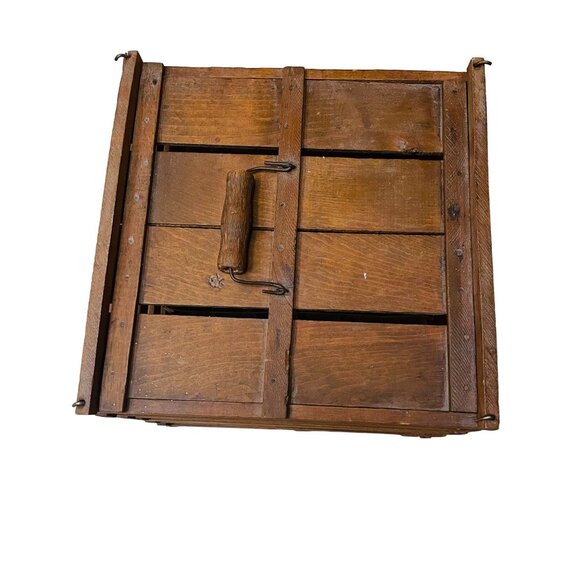 Vintage Wooden Egg Crate Carrier Storage Box With Handle Brown Farmhouse - Picture 5 of 6